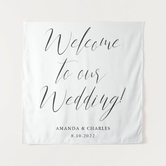 Tenture Calligraphie élégante Mariage noir blanc Bienvenue (Devant)