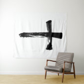 Tenture Calligraphie Ink Brush Cross - Modern Crucifix (En situation (horizontale))