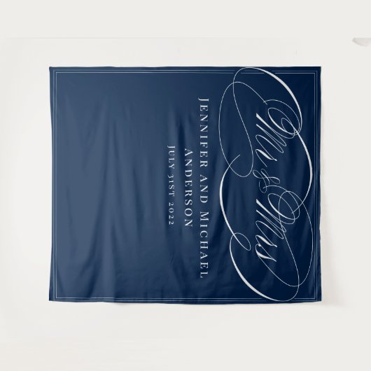 Tenture Calligraphie Marine M & Mme Mariage Booth Contexte (Devant (Horizontal))