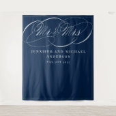 Tenture Calligraphie Marine M & Mme Mariage Booth Contexte (Devant)