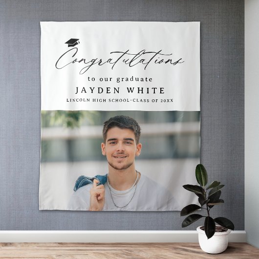 Tenture Calligraphie moderne Simple Photo Graduation Party