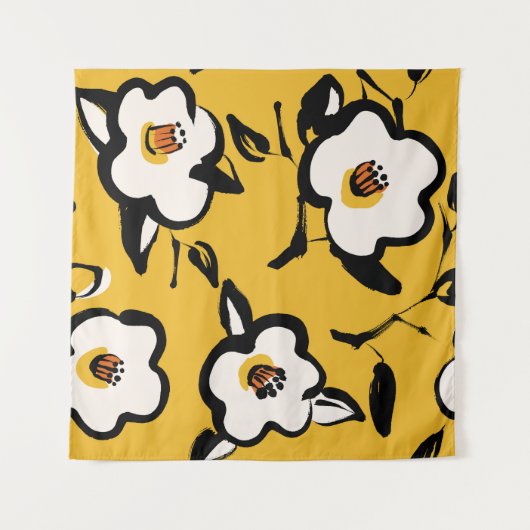 Tenture Camélia jaune, floral démodé douteux. (Devant (Horizontal))