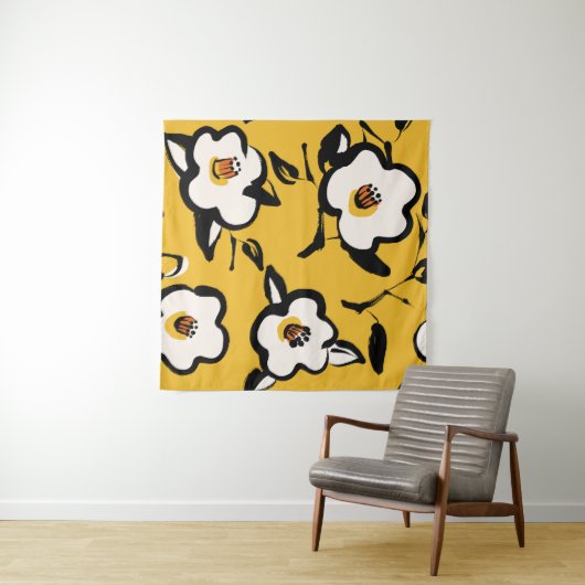 Tenture Camélia jaune, floral démodé douteux. (En situation (horizontale))