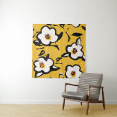 Tenture Camélia jaune, floral démodé douteux. (En situation)