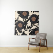 Tenture Camomille noire, gerbera : fond crème. (En situation (horizontale))