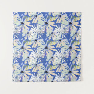 Tenture Camomilles Abstraites sur un arrière - plan bleu.