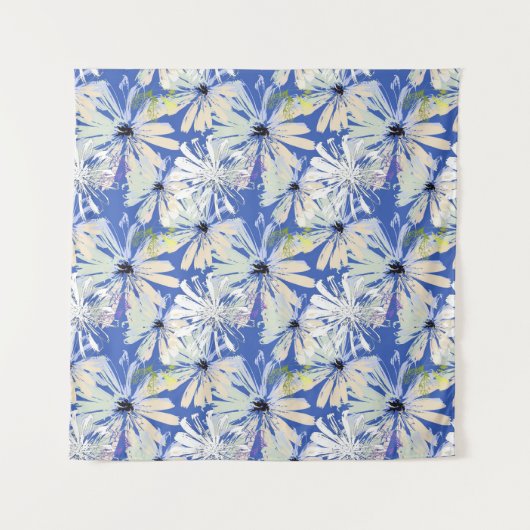 Tenture Camomilles Abstraites sur un arrière - plan bleu. (Devant)
