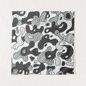 Tenture camouflage abstrait style doodé, noir (Devant (Horizontal))
