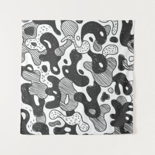 Tenture camouflage abstrait style doodé, noir