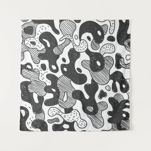 Tenture camouflage abstrait style doodé, noir (Devant)