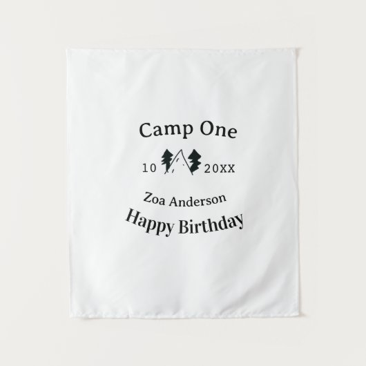 Tenture Camp un joyeux anniversaire nom date campingaventu (Devant)