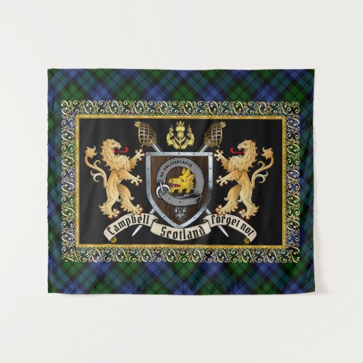 Tenture Campbell Clan Badge & Motto avec Lions (Devant (Horizontal))