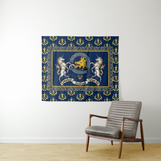 Tenture Campbell Clan Badge & Motto avec Unicorns (En situation (horizontale))