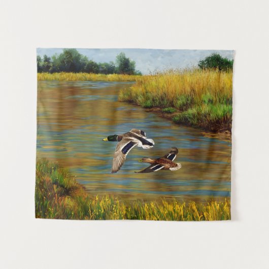 Tenture Canards-Majards Survolant L'Étang (Devant (Horizontal))