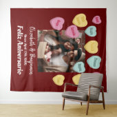 Tenture Candy coeurs heureux Anniversaire espagnol (En situation (horizontale))