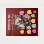 Tenture Candy coeurs heureux Anniversaire espagnol (Devant (Horizontal))