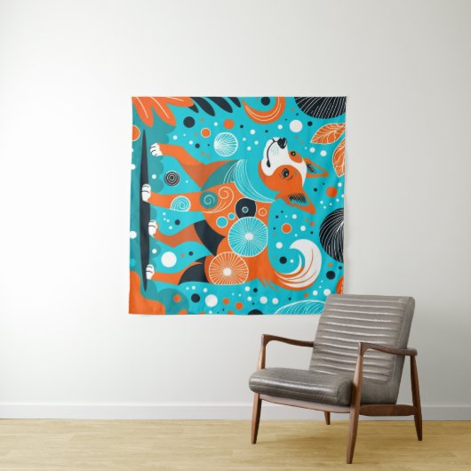 Tenture Canine Aqua-Orange (En situation (horizontale))