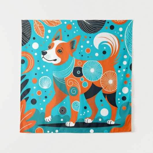 Tenture Canine Aqua-Orange (Devant)