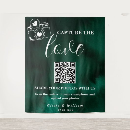Tenture Capture The Love Emerald Green QR Backdrop (Devant)