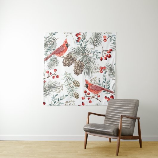 Tenture Cardinal Birds Noël Motif Vintage (En situation)