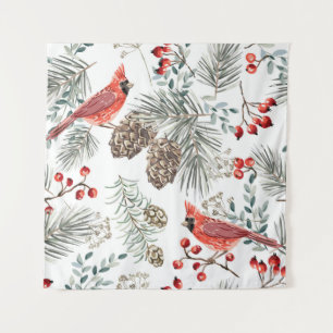 Tenture Cardinal Birds Noël Motif Vintage
