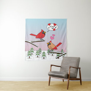 Tenture Cardinaux du Nord Rouge mignonne Amour Paysage hiv