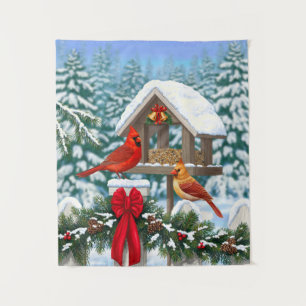 Tenture Cardinaux et mangeoire de Noël