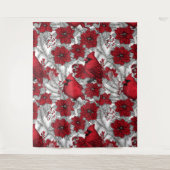 Tenture Cardinaux et poinsettia en rouge et blanc (Devant)