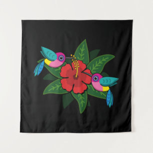 Tenture Caricature à fleurs d'Hibiscus sur de mignons coli
