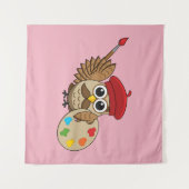 Tenture Caricature de Chouette Peintre Cute (Devant (Horizontal))