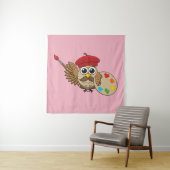 Tenture Caricature de Chouette Peintre Cute (En situation)