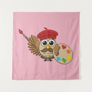 Tenture Caricature de Chouette Peintre Cute