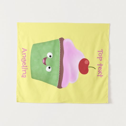 Tenture Caricature de cupcake joyeux (Devant (Horizontal))