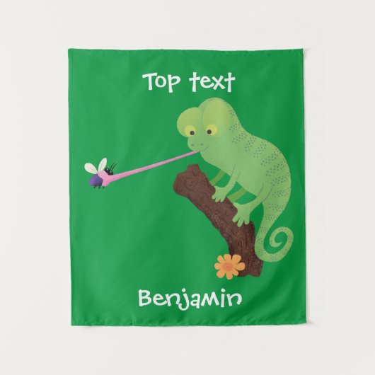 Tenture Caricature de lézard de caméléon vert joyeux (Devant)