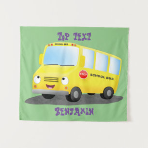 Tenture Caricature du bus scolaire jaune joyeux