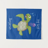 Tenture Caricature joyeuse de tortue de mer verte mignonne (Devant (Horizontal))