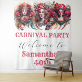 Tenture Carnival dames fleur rose imaginaire plumes glam (En situation)