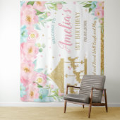 Tenture Carousel Floral Rose Menthe 1er Anniversaire Bienv (En situation)