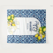 Tenture Carreaux bleus citrons italien Amalfi Joyeux anniv (Devant (Horizontal))