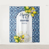 Tenture Carreaux bleus citrons italien Amalfi Joyeux anniv (Devant)