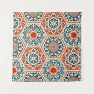 Tenture Carreaux de céramique hexagone à motifs décorés,