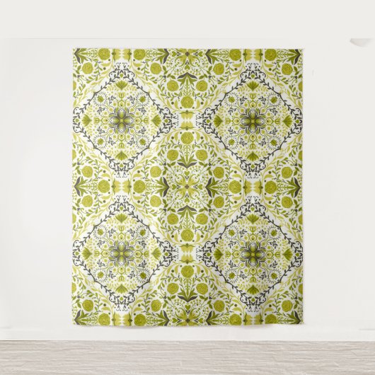 Tenture Carreaux de fleurs en vert (Devant)