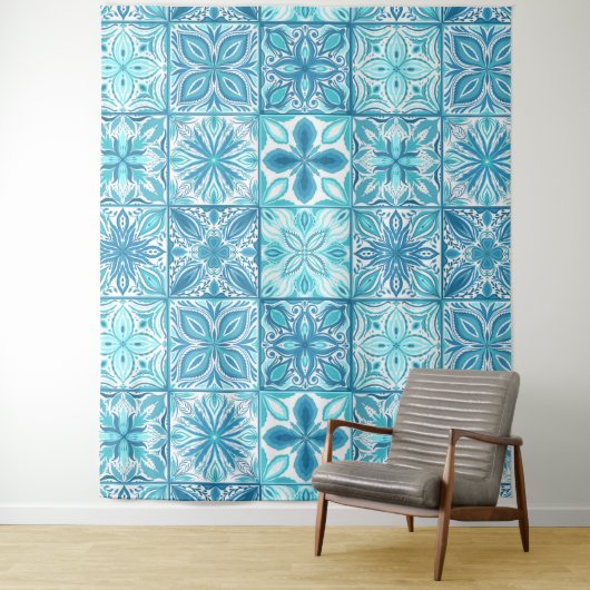 Tenture Carreaux décorés en bleu et blanc (En situation)