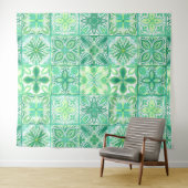 Tenture Carreaux décorés en vert et blanc (En situation (horizontale))