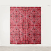 Tenture Carreaux floraux en rouge et pastèque rose (Devant)