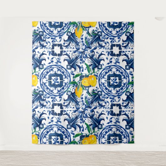 Tenture Carreaux méditerranéens, majolica, tuiles bleues, (Devant)