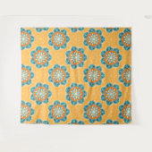 Tenture Carrelage Mandala floral en Orange et Turquoise (Devant (Horizontal))