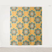 Tenture Carrelage Mandala floral en Orange et Turquoise (Devant)