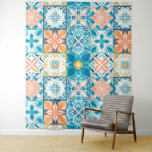 Tenture Carrelage orange et bleu<br><div class="desc">Carrelage coloré dessiné à la main,  décoration florale,  carrelage orné</div>