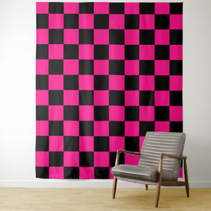 Tenture Carrés à carreaux rose vif noir géométrique rétro